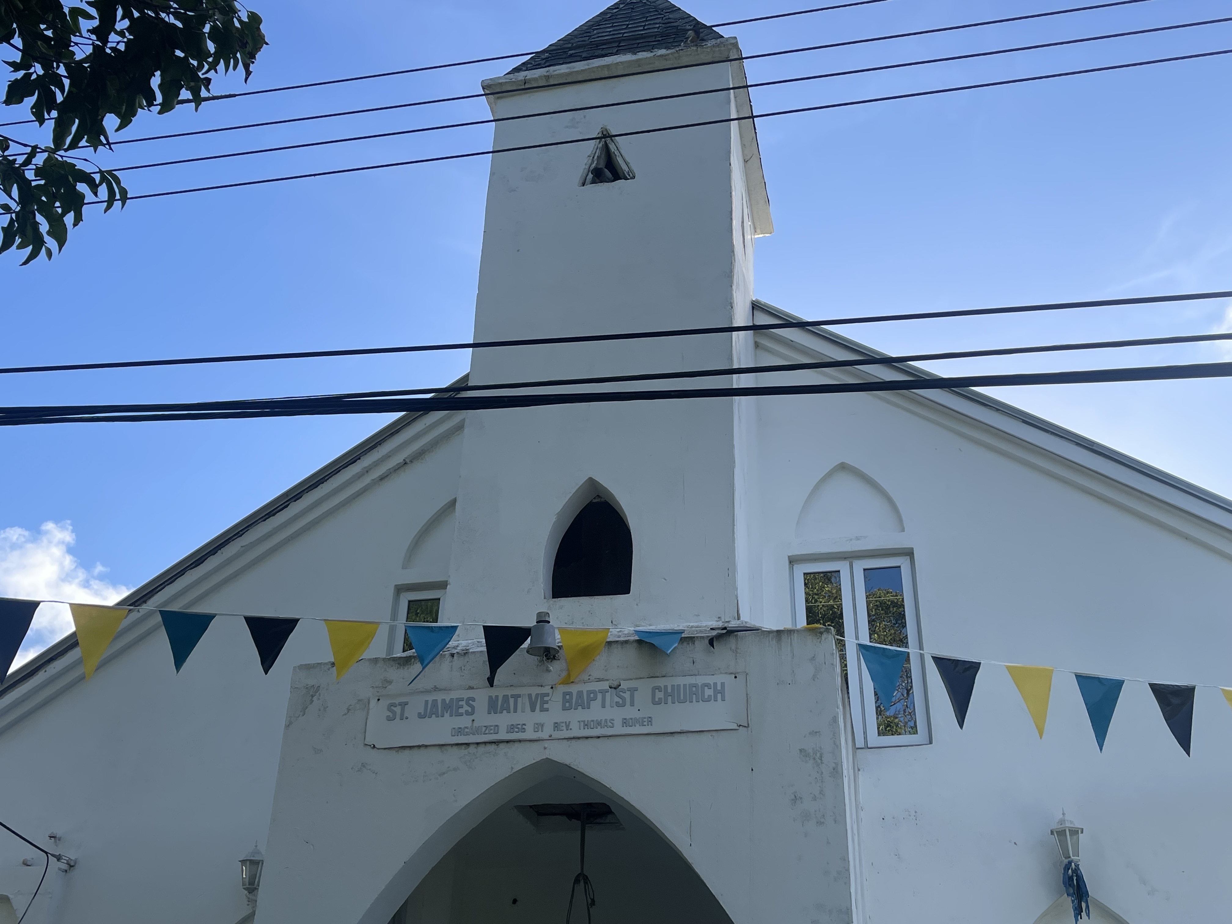 St. James Native Baptist Church sign — Organized 1856 by Rev. Thomas Romer
